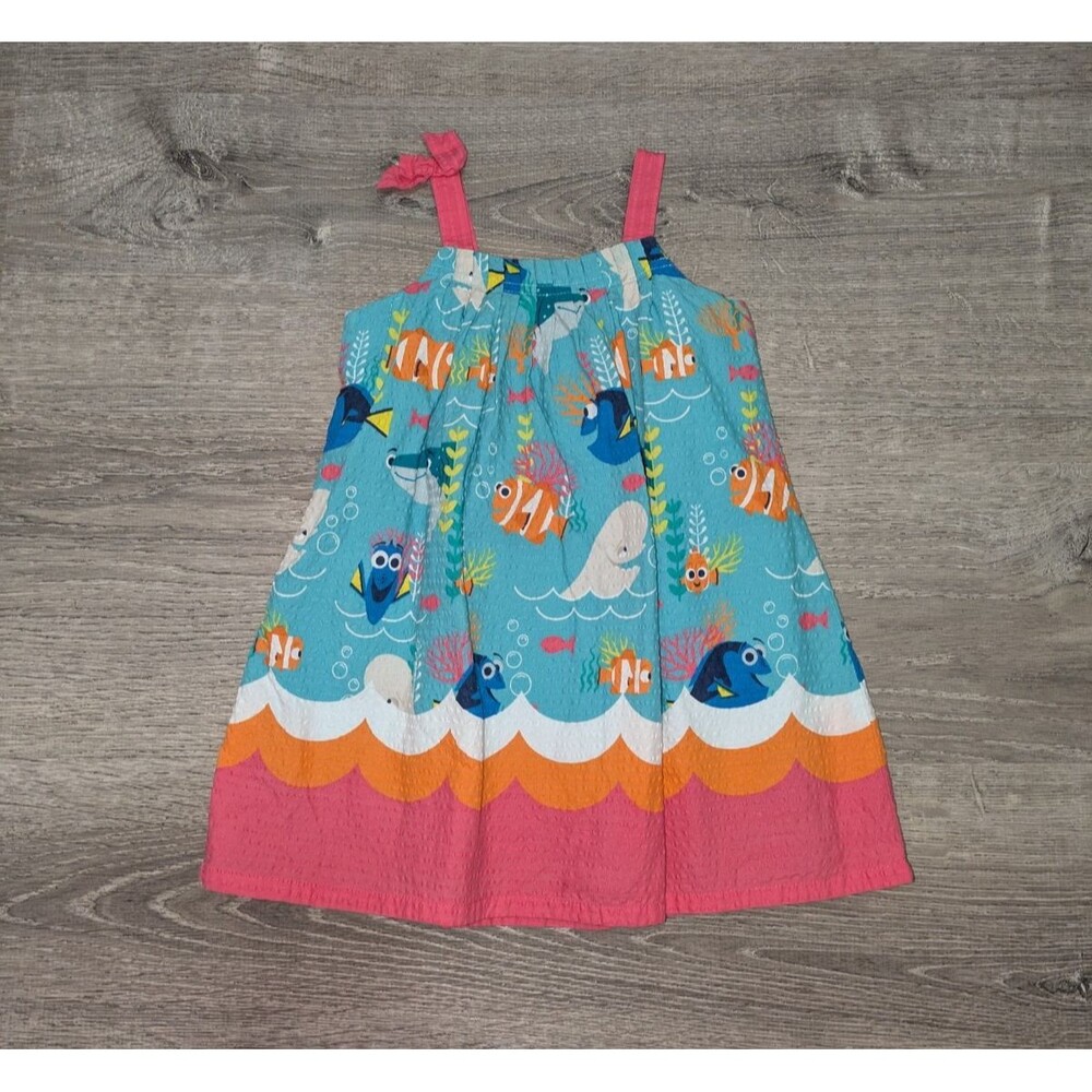 Disney Pixar Finding Nemo Dory Blue Scalloped Border A Line Sun Dress 2T Cotton